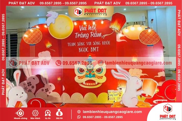 Backdrop Trung Thu chủ đề thiếu nhi vui nhộn, nhiều màu sắc