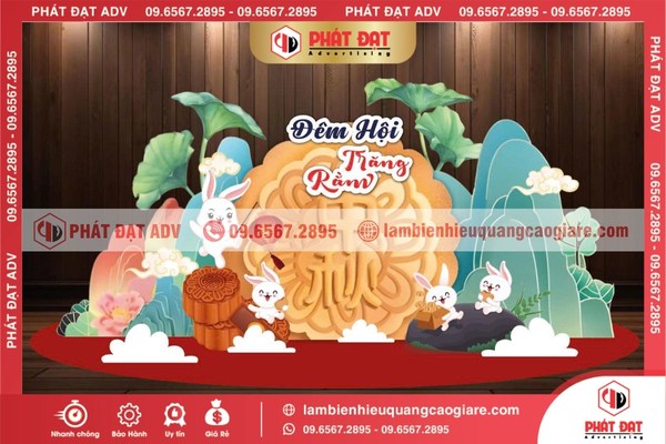 Backdrop Trung Thu chủ đề thiếu nhi vui nhộn, nhiều màu sắc