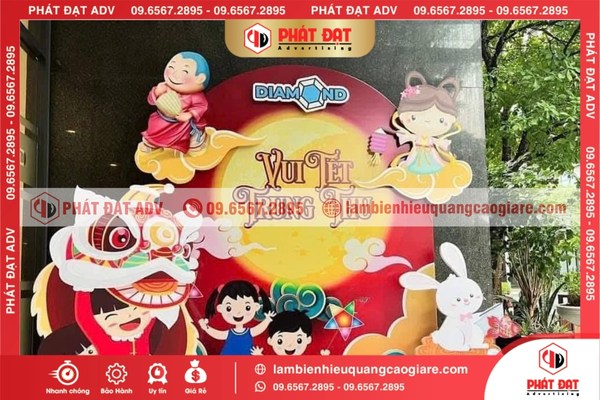 Mẫu backdrop Trung Thu hiện đại kết hợp ánh sáng LED